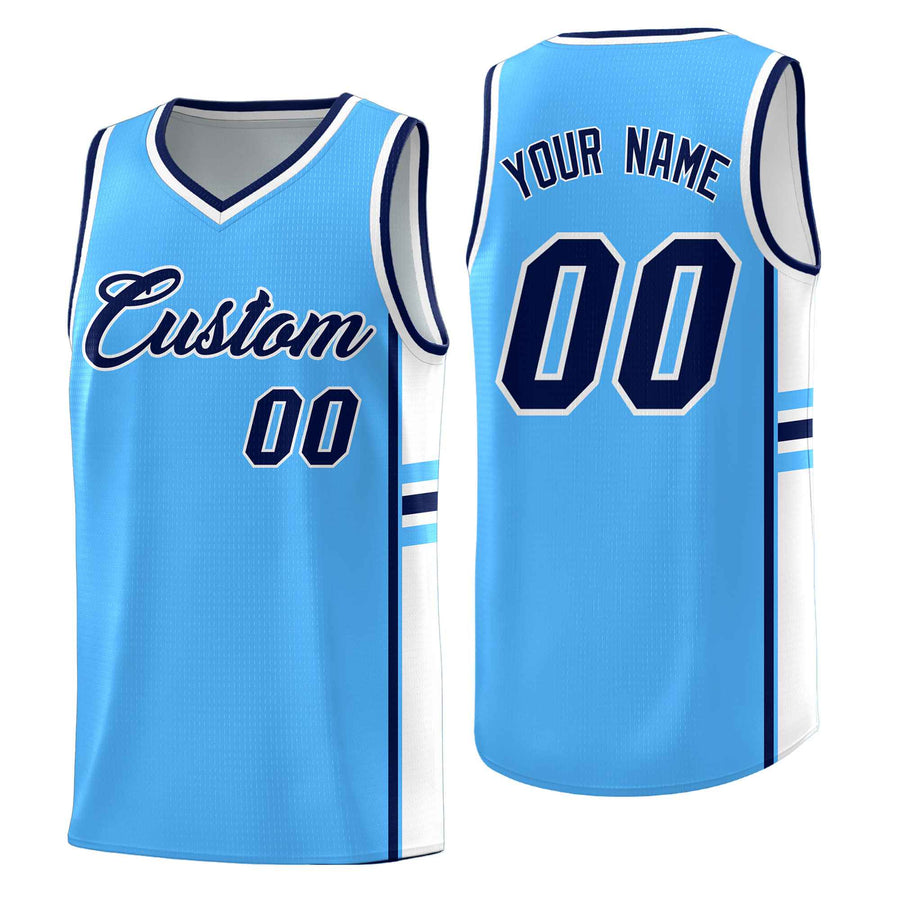 Custom Powder Blue White Classic Color Block Lightweight Personalized Uniform Basketball Jersey | BuyFootballJersey