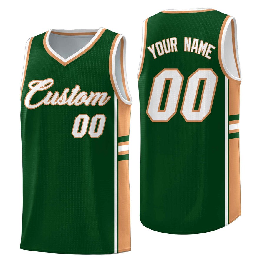 Custom Green Buckskin Brown Classic Color Block Drapable Personalized Uniform Basketball Jersey | BuyFootballJersey