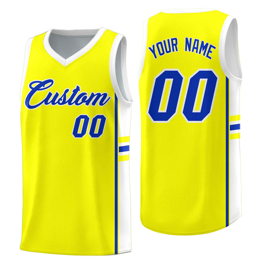 Custom Fluorescent Yellow White Classic Color Block Wrinkle-Resistant Personalized Uniform Basketball Jersey | BuyFootballJersey