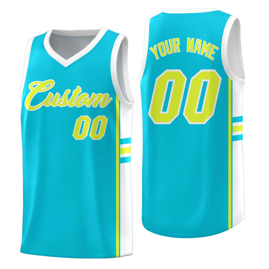 Custom Sky Blue White Classic Color Block Quick-Drying Varsity Uniform Basketball Jersey | BuyFootballJersey