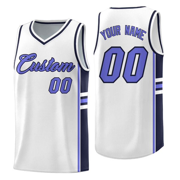 Custom White Navy Classic Color Block Lightweight Personalized Uniform Basketball Jersey | BuyFootballJersey