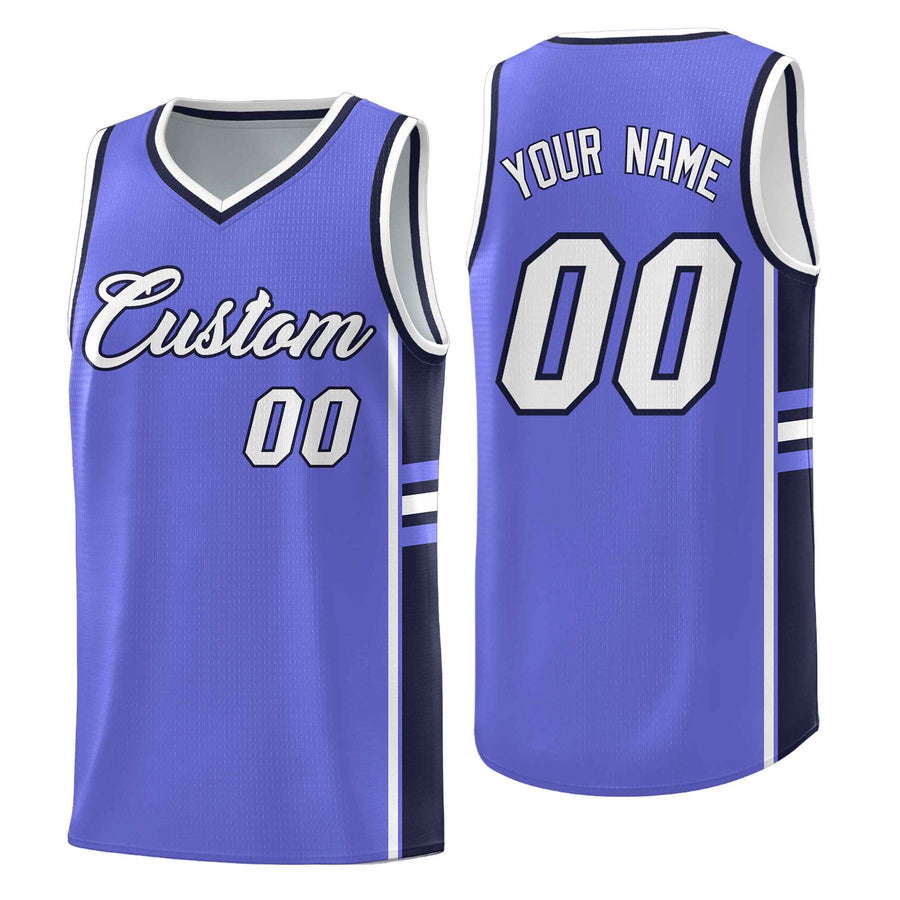 Custom Purple Navy Classic Color Block Wrinkle-Resistant Varsity Uniform Basketball Jersey | BuyFootballJersey