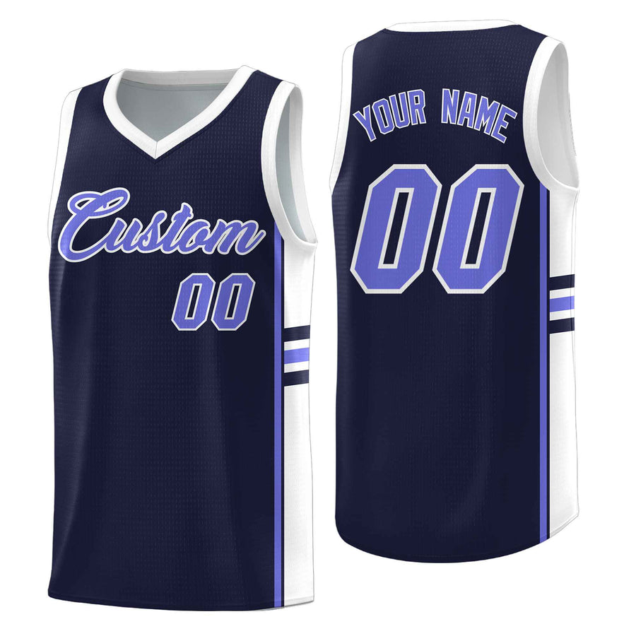 Custom Navy White Classic Color Block Drapable Personalized Uniform Basketball Jersey | BuyFootballJersey