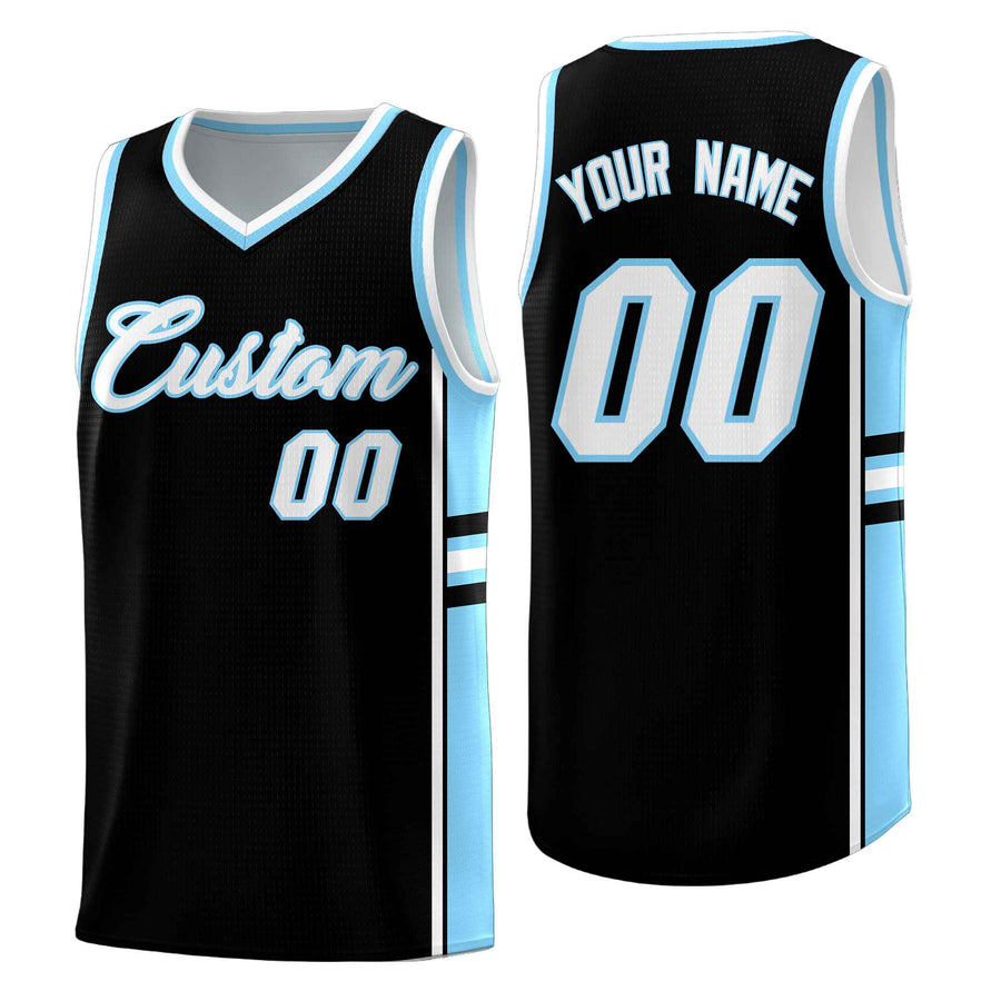 Custom Black Light Blue Classic Color Block Quick-Drying Personalized Uniform Basketball Jersey | BuyFootballJersey