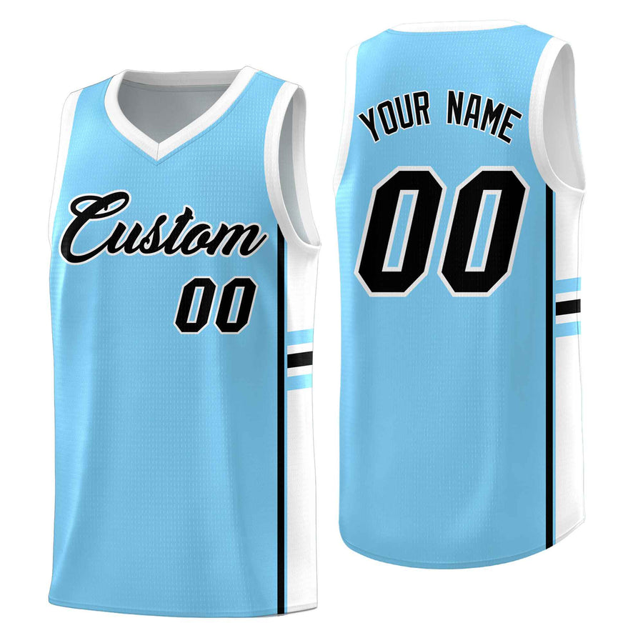 Custom Light Blue White Classic Color Block Lightweight Varsity Uniform Basketball Jersey | BuyFootballJersey