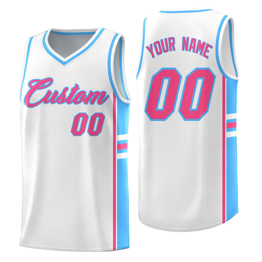 Custom White Powder Blue Classic Color Block Wrinkle-Resistant Personalized Uniform Basketball Jersey | BuyFootballJersey