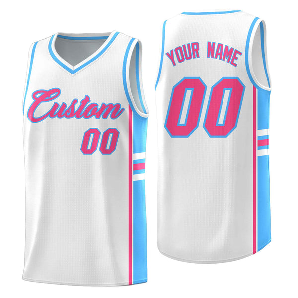 Custom White Powder Blue Classic Color Block Wrinkle-Resistant Personalized Uniform Basketball Jersey | BuyFootballJersey