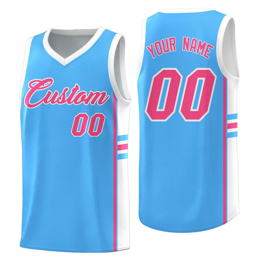 Custom Powder Blue White Classic Color Block Breathable Personalized Uniform Basketball Jersey | BuyFootballJersey