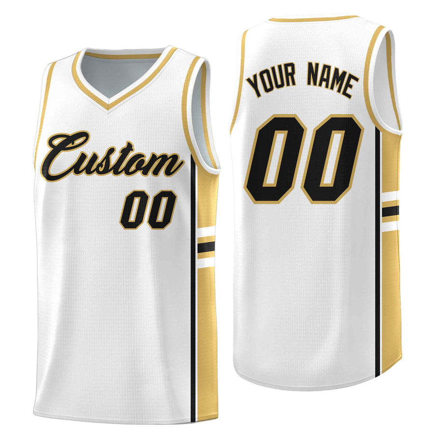Custom White Old Gold Classic Color Block Quick-Drying Varsity Uniform Basketball Jersey | BuyFootballJersey