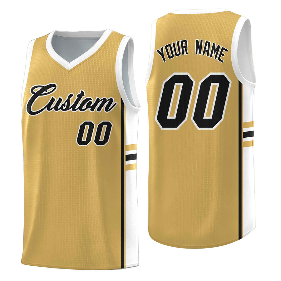 Custom Old Gold White Classic Color Block Wrinkle-Resistant Varsity Uniform Basketball Jersey | BuyFootballJersey