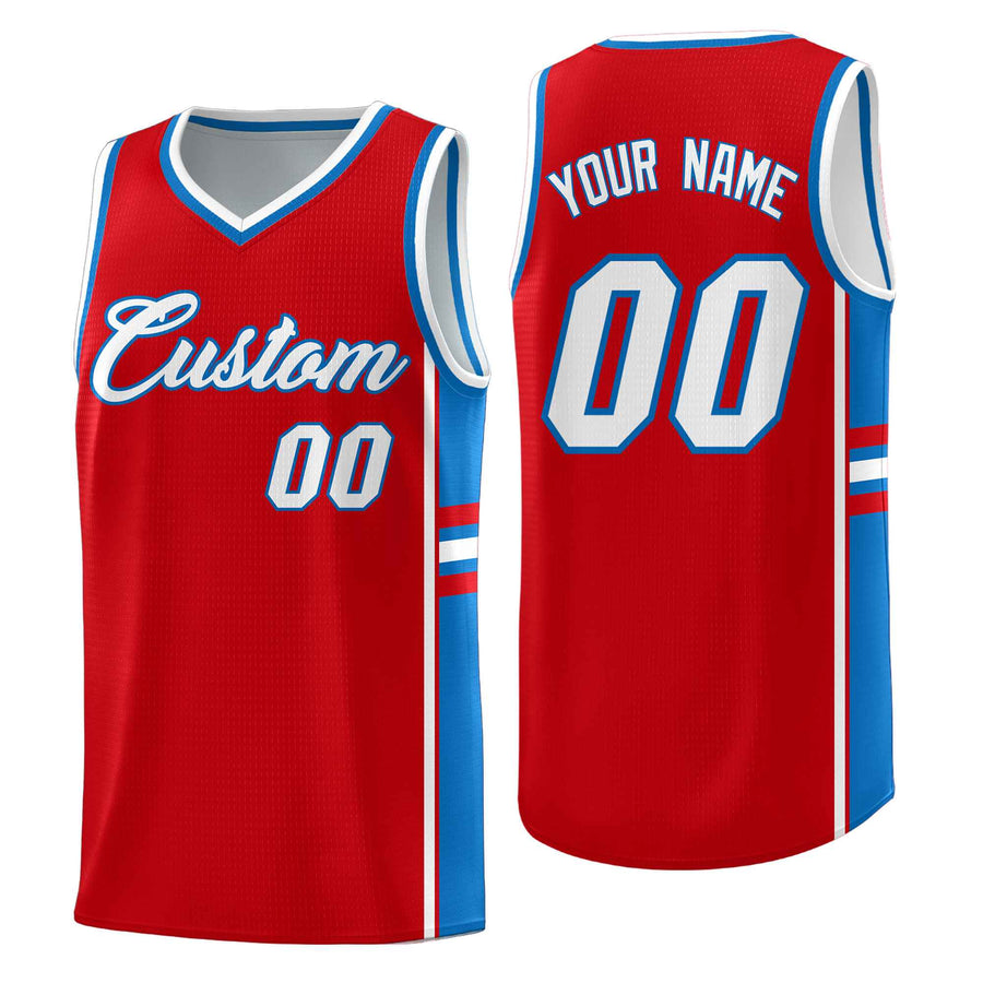 Custom Red Royal Classic Color Block Breathable Varsity Uniform Basketball Jersey | BuyFootballJersey