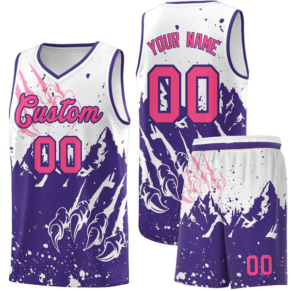 Custom White Purple Snow Mountain Beast Pattern Sports Uniform Basketball Jersey | BuyFootballJersey