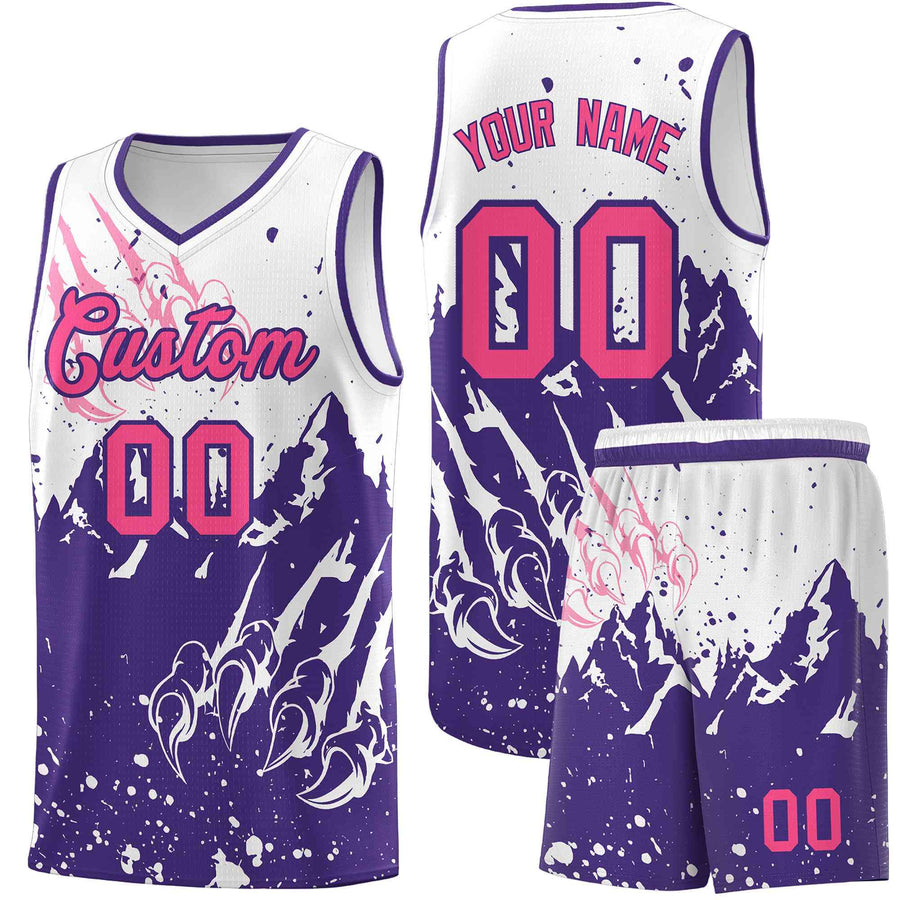 Custom White Purple Snow Mountain Beast Pattern Sports Uniform Basketball Jersey | BuyFootballJersey