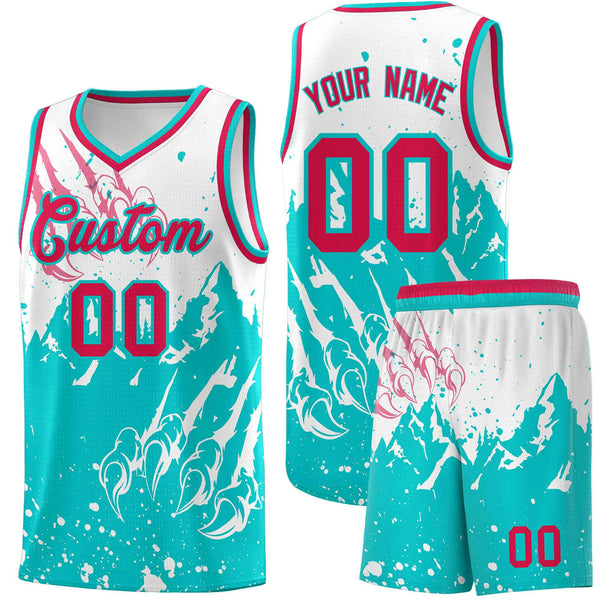 Custom White Aqua Snow Mountain Beast Pattern Sports Uniform Basketball Jersey | BuyFootballJersey
