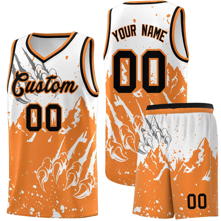 Custom White Gold Orange Snow Mountain Beast Pattern Sports Uniform Basketball Jersey | BuyFootballJersey
