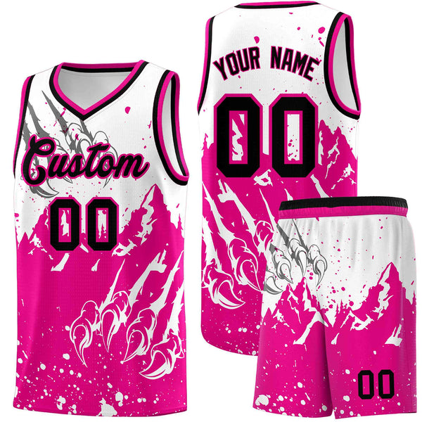Custom White Pink Snow Mountain Beast Pattern Sports Uniform Basketball Jersey | BuyFootballJersey