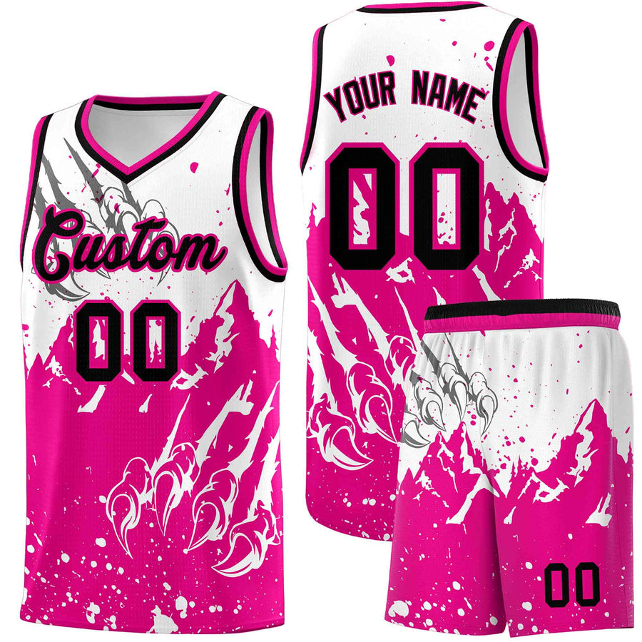 Custom White Pink Snow Mountain Beast Pattern Sports Uniform Basketball Jersey | BuyFootballJersey