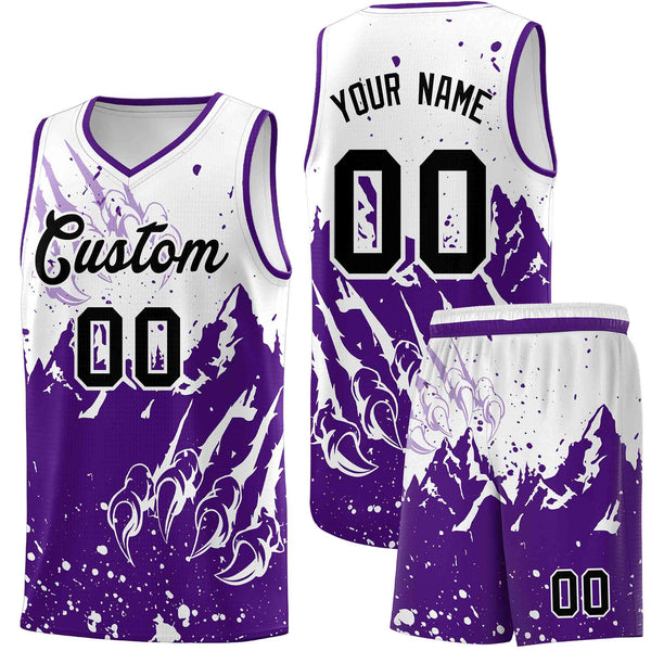 Custom White Purple Snow Mountain Beast Pattern Sports Uniform Basketball Jersey | BuyFootballJersey
