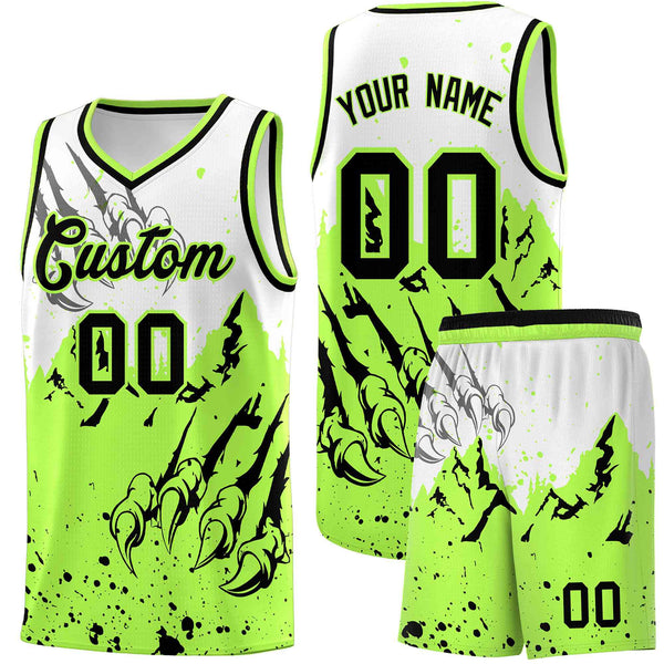 Custom White Fluorescent Green Snow Mountain Beast Pattern Sports Uniform Basketball Jersey | BuyFootballJersey