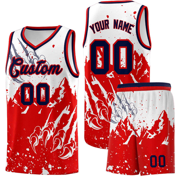 Custom White Red Snow Mountain Beast Pattern Sports Uniform Basketball Jersey | BuyFootballJersey