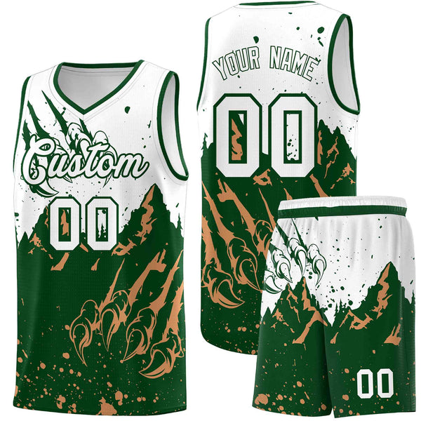 Custom White Green Snow Mountain Beast Pattern Sports Uniform Basketball Jersey | BuyFootballJersey