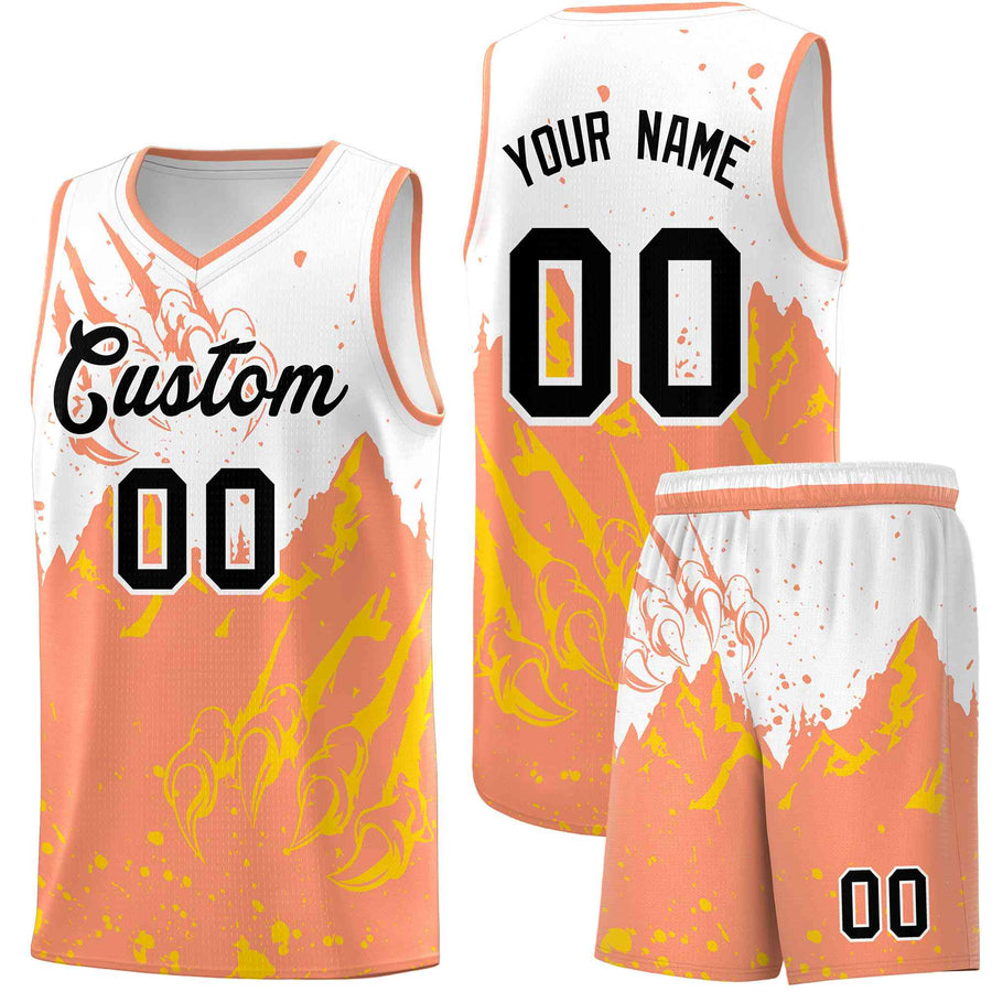 Custom White Light Orange Snow Mountain Beast Pattern Sports Uniform Basketball Jersey | BuyFootballJersey