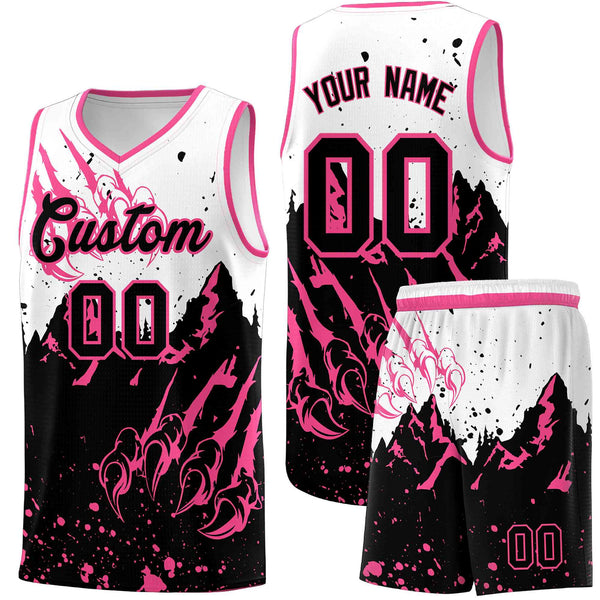 Custom White Pink Snow Mountain Beast Pattern Sports Uniform Basketball Jersey | BuyFootballJersey