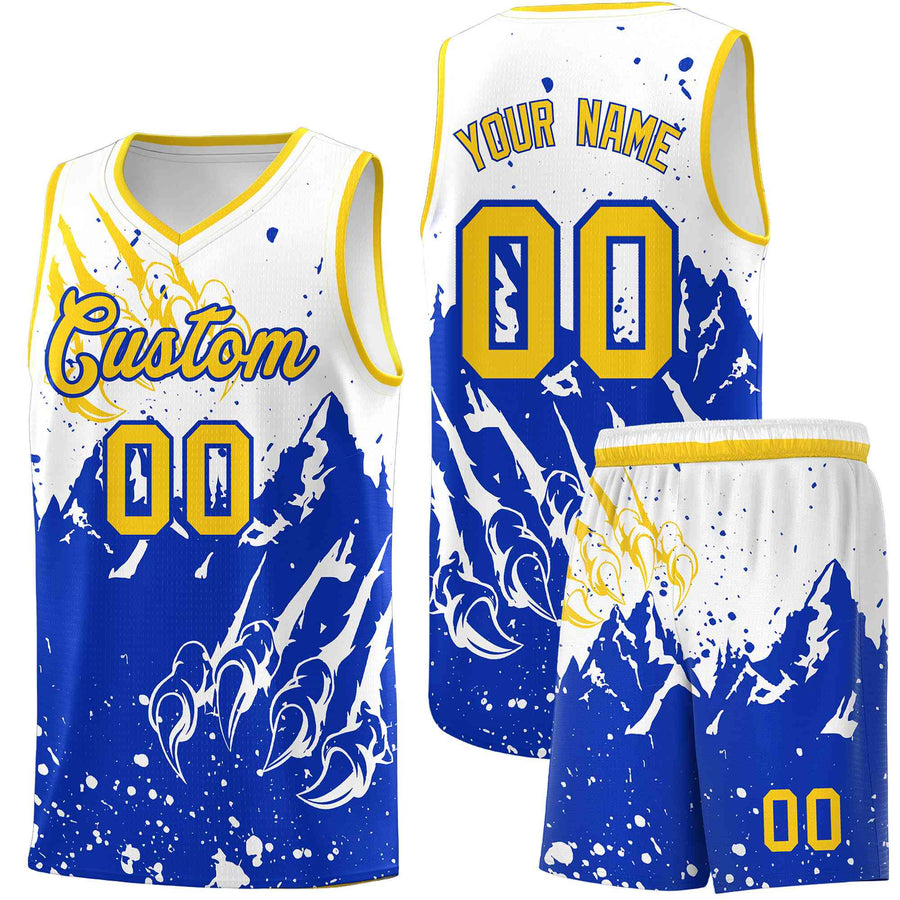 Custom White Royal Snow Mountain Beast Pattern Sports Uniform Basketball Jersey | BuyFootballJersey