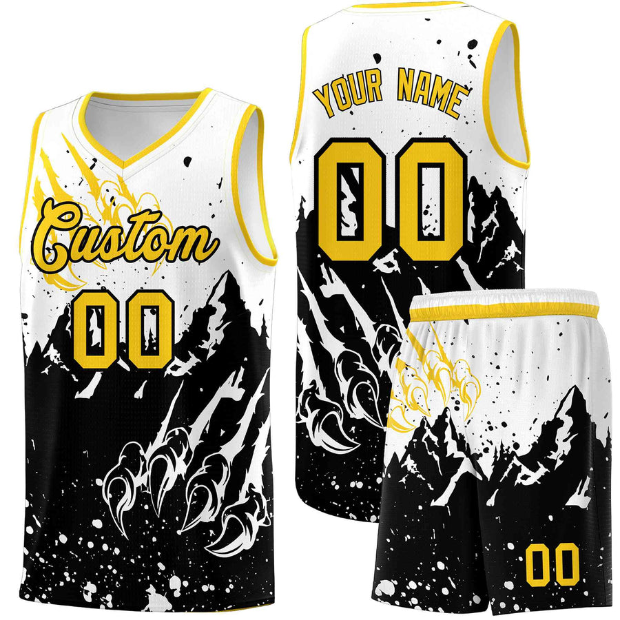 Custom White Black Snow Mountain Beast Pattern Sports Uniform Basketball Jersey | BuyFootballJersey