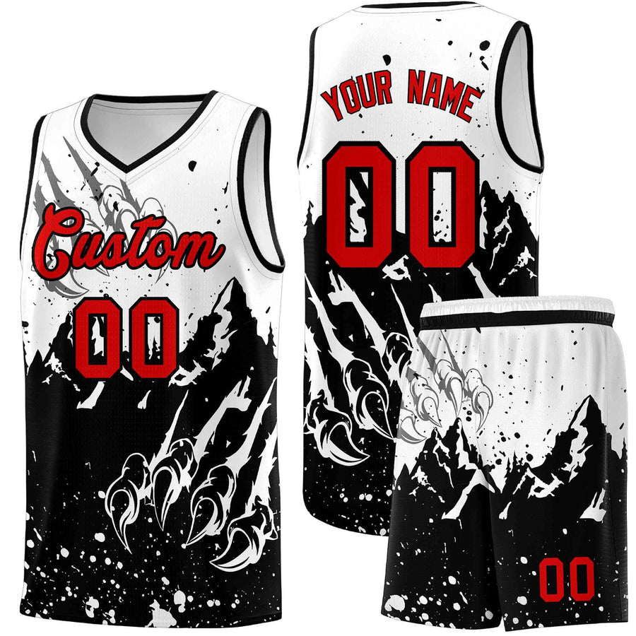 Custom White Black Snow Mountain Beast Pattern Sports Uniform Basketball Jersey | BuyFootballJersey