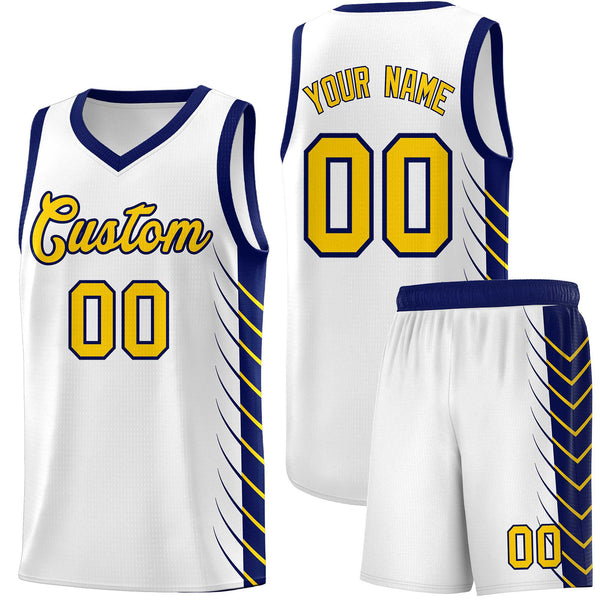 Custom White Navy Personalized Side Symmetrical Line Pattern Sports Uniform Basketball Jersey | BuyFootballJersey