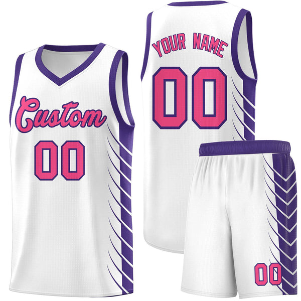 Custom White Purple Personalized Side Symmetrical Line Pattern Sports Uniform Basketball Jersey | BuyFootballJersey
