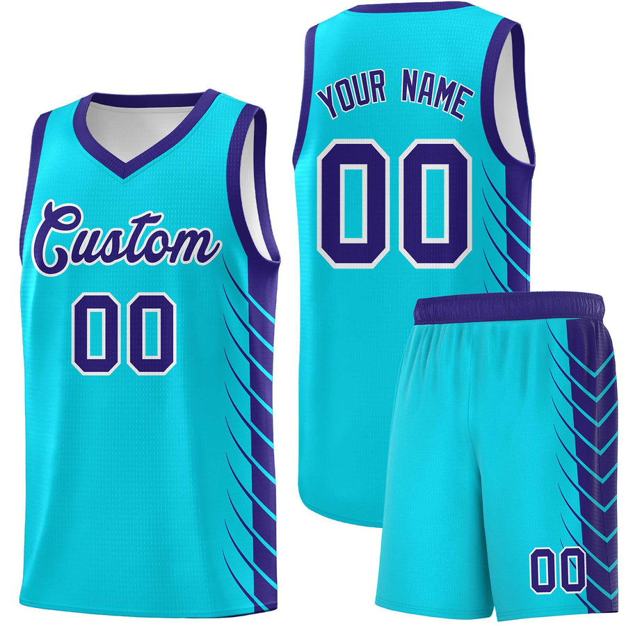 Custom Sky Blue Royal Personalized Side Symmetrical Line Pattern Sports Uniform Basketball Jersey | BuyFootballJersey