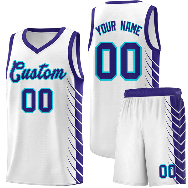 Custom White Royal Personalized Side Symmetrical Line Pattern Sports Uniform Basketball Jersey | BuyFootballJersey