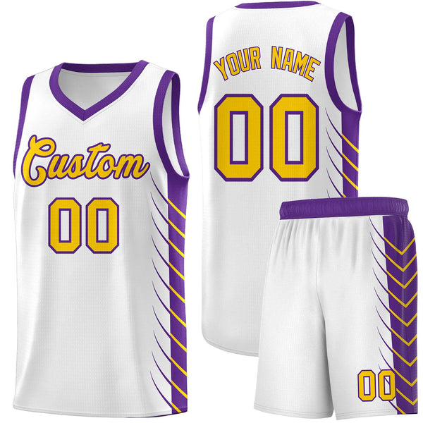 Custom White Purple Personalized Side Symmetrical Line Pattern Sports Uniform Basketball Jersey | BuyFootballJersey