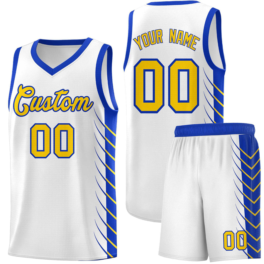 Custom White Royal Personalized Side Symmetrical Line Pattern Sports Uniform Basketball Jersey | BuyFootballJersey