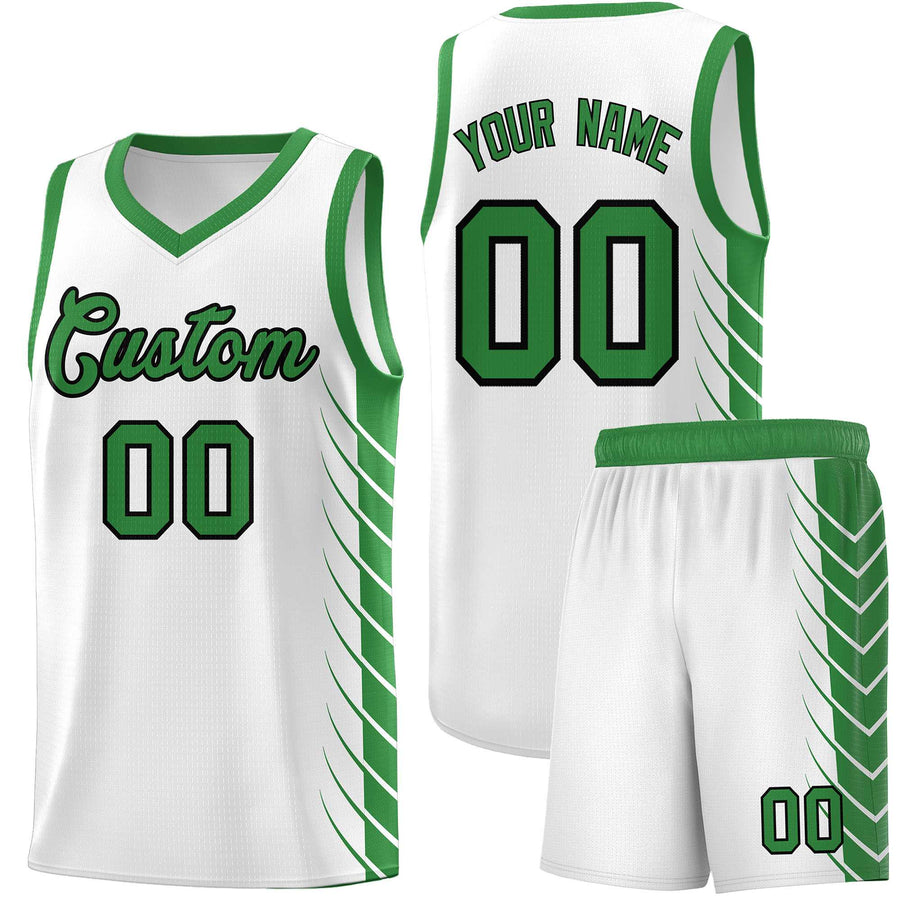 Custom White Kelly Green Personalized Side Symmetrical Line Pattern Sports Uniform Basketball Jersey | BuyFootballJersey
