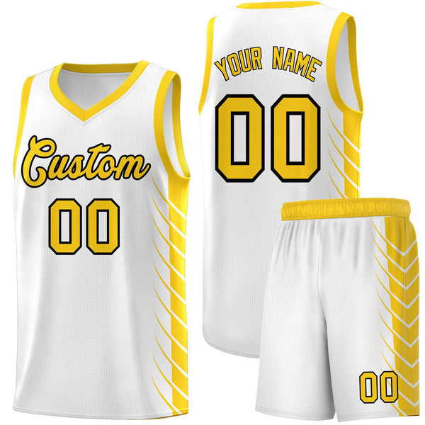 Custom White Gold Personalized Side Symmetrical Line Pattern Sports Uniform Basketball Jersey | BuyFootballJersey