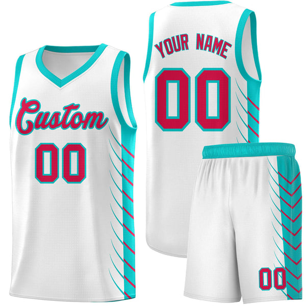 Custom White Aqua Personalized Side Symmetrical Line Pattern Sports Uniform Basketball Jersey | BuyFootballJersey