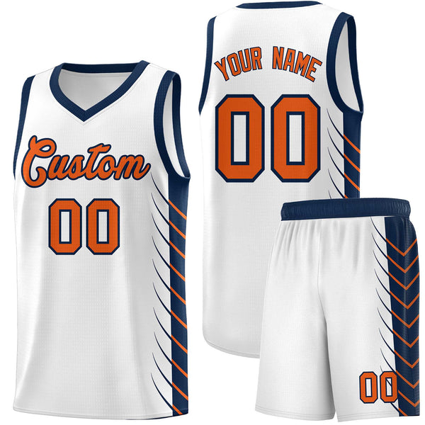 Custom White Navy Personalized Side Symmetrical Line Pattern Sports Uniform Basketball Jersey | BuyFootballJersey