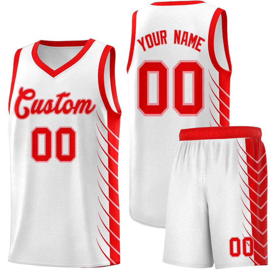 Custom White Light Red Personalized Side Symmetrical Line Pattern Sports Uniform Basketball Jersey | BuyFootballJersey