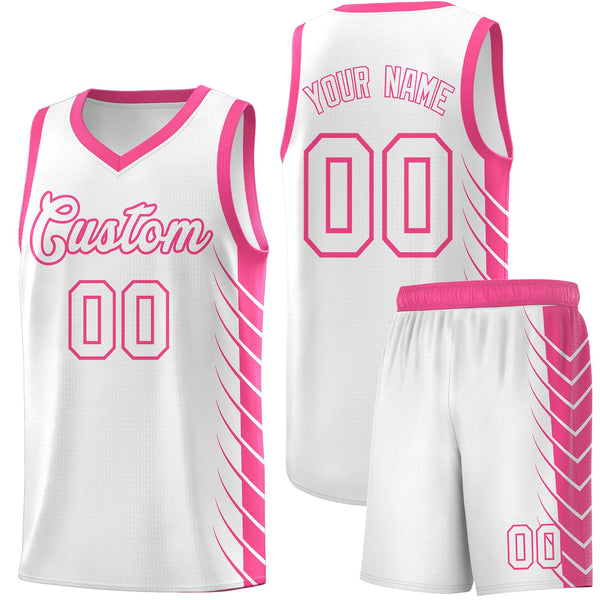 Custom White Pink Personalized Side Symmetrical Line Pattern Sports Uniform Basketball Jersey | BuyFootballJersey