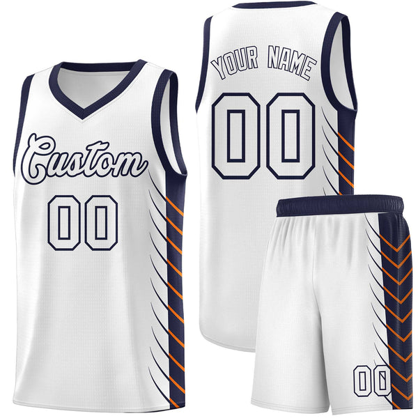 Custom White Navy Personalized Side Symmetrical Line Pattern Sports Uniform Basketball Jersey | BuyFootballJersey