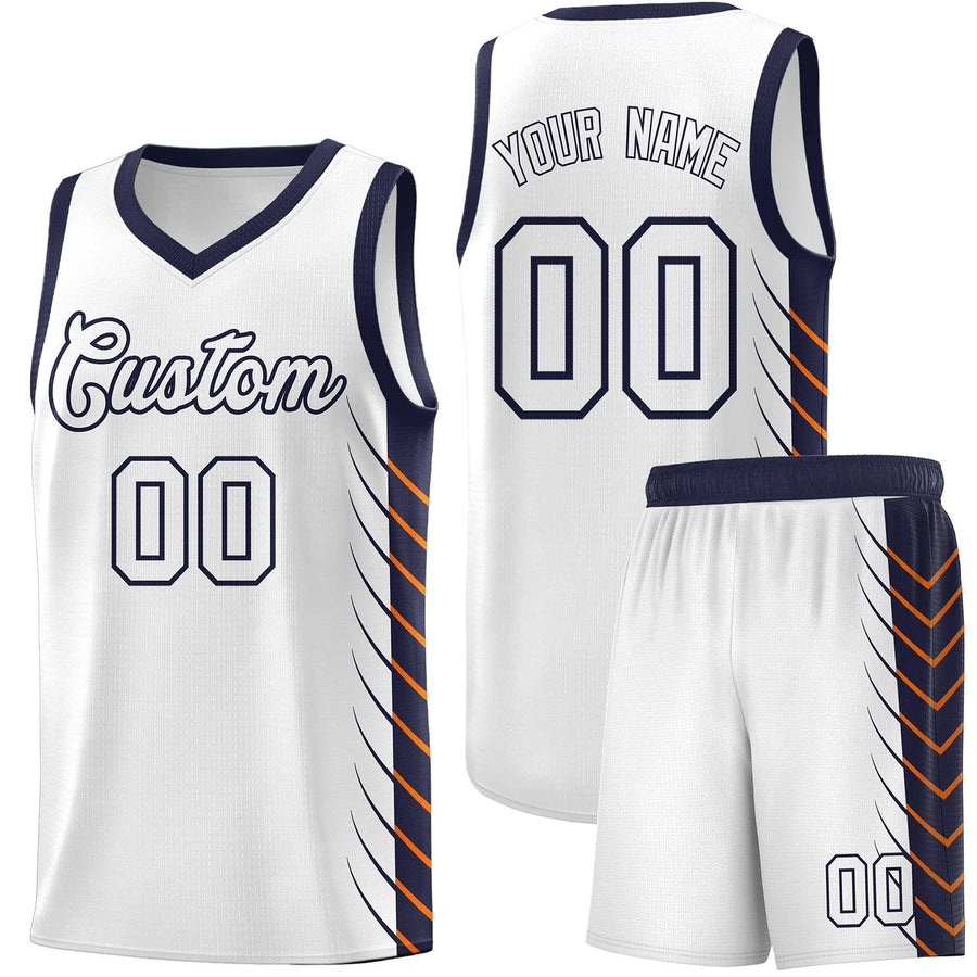 Custom White Navy Personalized Side Symmetrical Line Pattern Sports Uniform Basketball Jersey | BuyFootballJersey
