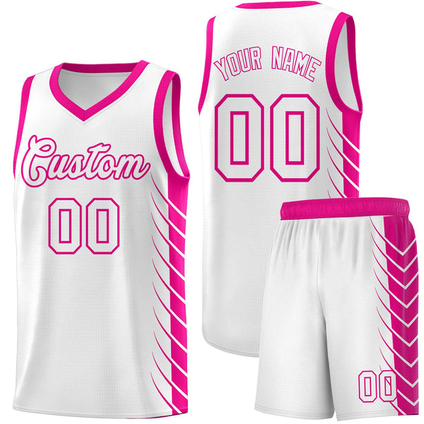 Custom White Pink Personalized Side Symmetrical Line Pattern Sports Uniform Basketball Jersey | BuyFootballJersey