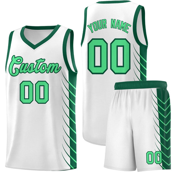Custom White Kelly Green Personalized Side Symmetrical Line Pattern Sports Uniform Basketball Jersey | BuyFootballJersey