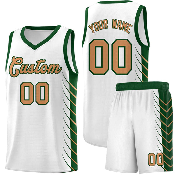 Custom White Green Personalized Side Symmetrical Line Pattern Sports Uniform Basketball Jersey | BuyFootballJersey