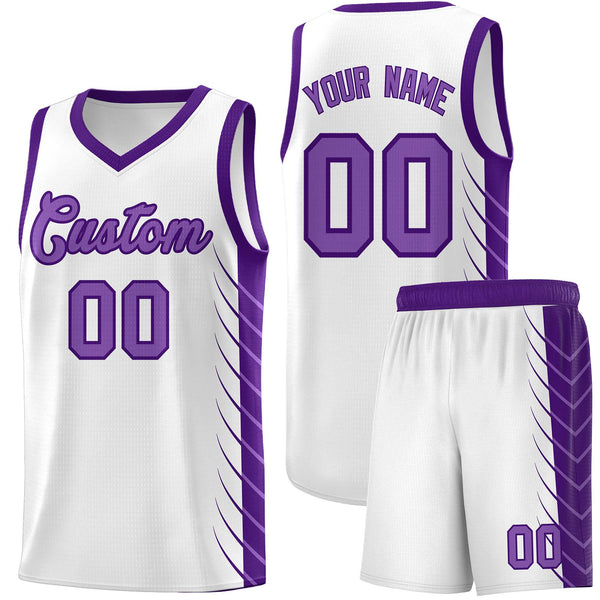 Custom White Purple Personalized Side Symmetrical Line Pattern Sports Uniform Basketball Jersey | BuyFootballJersey