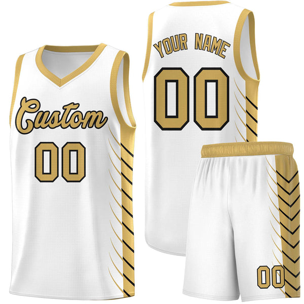 Custom White Old Gold Personalized Side Symmetrical Line Pattern Sports Uniform Basketball Jersey | BuyFootballJersey