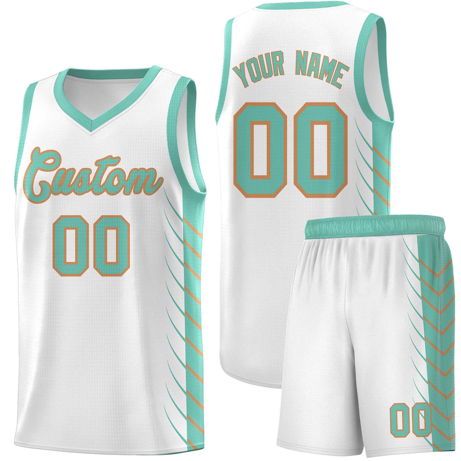 Custom White Bright Green Personalized Side Symmetrical Line Pattern Sports Uniform Basketball Jersey | BuyFootballJersey